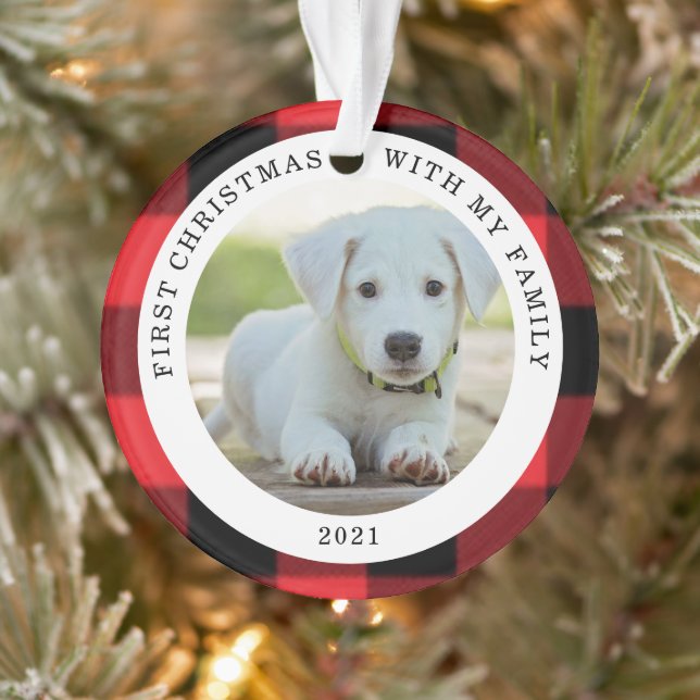 Ornamento Xadrez Buffalo Primeira Ornação de Foto de Natal (Árvore)