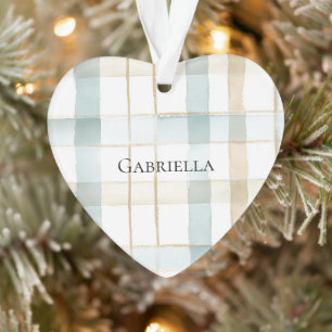 Ornamento Xadrez de Listras Brancas Creme Azul Natal