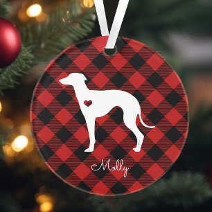 Ornamento Xadrez de Natal italiana Greyhound Nome
