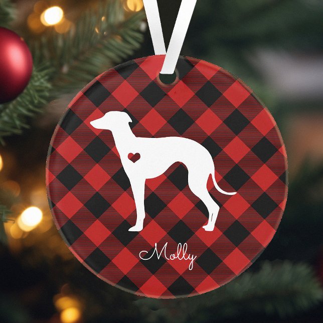 Ornamento Xadrez de Natal italiana Greyhound Nome (Criador carregado)