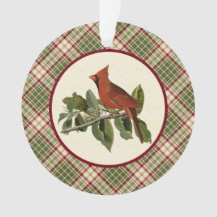 Ornamento Xadrez do Natal da floresta com cardeal do vintage