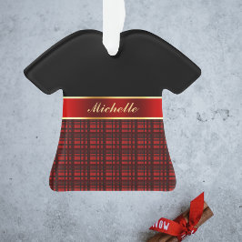 Ornamento Xadrez Elegante de Buffalo e Fita Vermelha