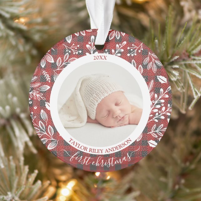 Ornamento Xadrez Minha Primeira Foto De Natal (Árvore)