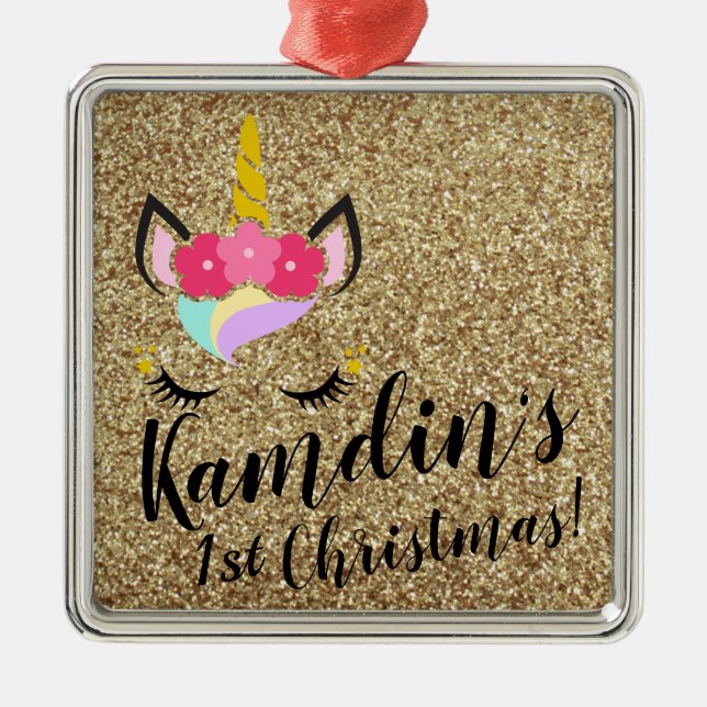 Ornamento XMAS de Glitter Dourado Personalizado do (Frente)