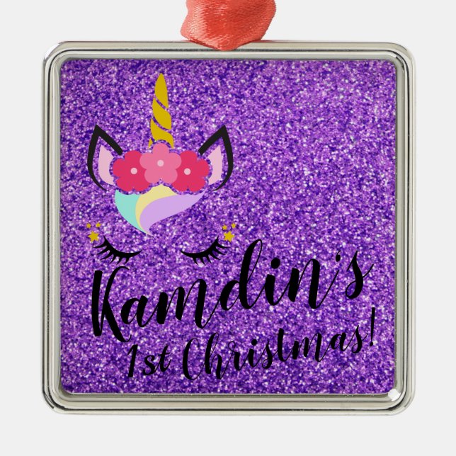Ornamento XMAS de Glitter Roxo Personalizado do Un (Frente)