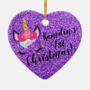 Ornamento XMAS de Glitter Roxo Personalizado do Un