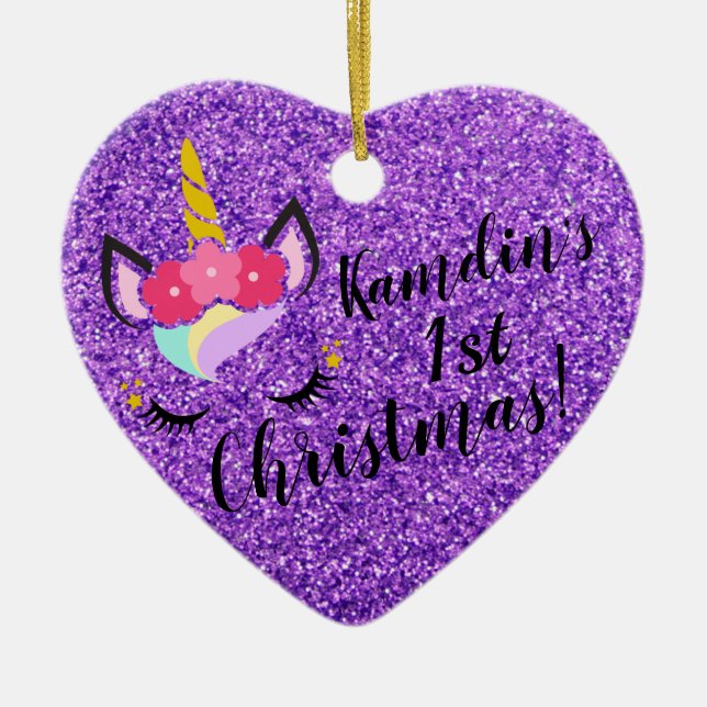 Ornamento XMAS de Glitter Roxo Personalizado do Un (Frente)