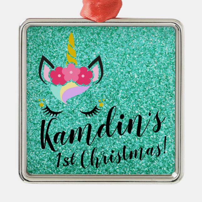 Ornamento XMAS de Glitter Teal Personalizado do Un (Frente)