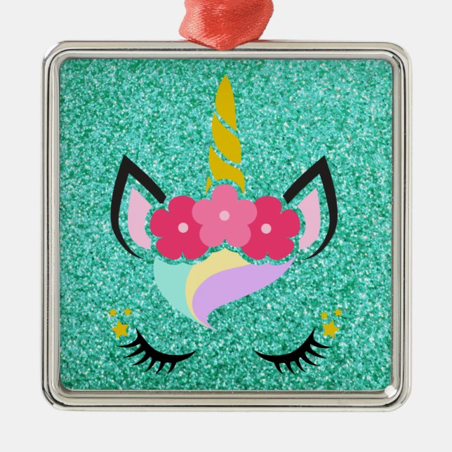 Ornamento XMAS de Glitter Teal Personalizado do Un (Frente)