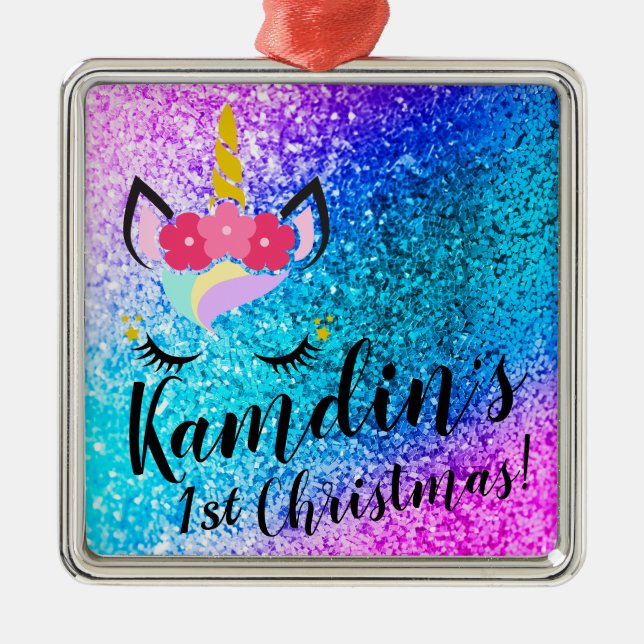 Ornamento XMAS de Ombre Personalizado do Unicorn (Frente)