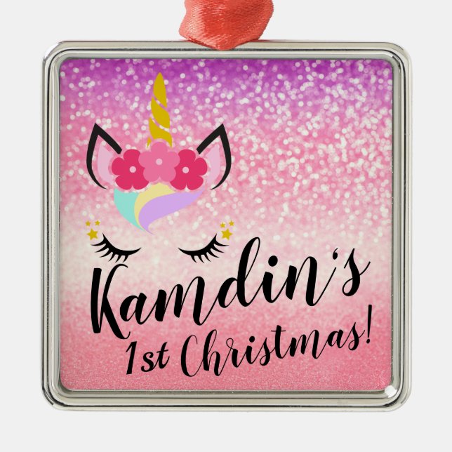 Ornamento XMAS de Ombre Personalizado do Unicorn (Frente)