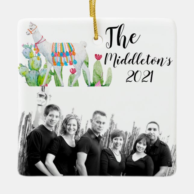 Ornamento XMAS Personalizado Boho Llama Bohemian C (Frente)