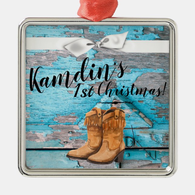 Ornamento XMAS Personalizado Boo da Porta Azul da  (Frente)