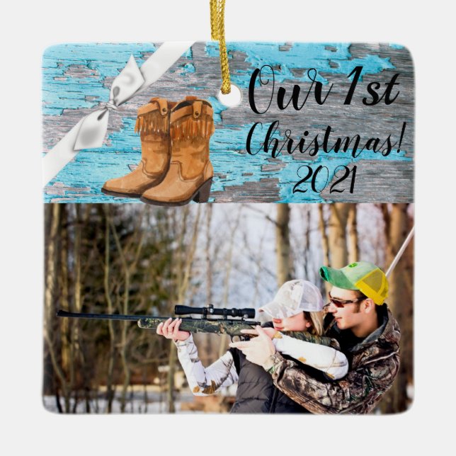 Ornamento XMAS Personalizado Boo da Porta Azul da  (Frente)