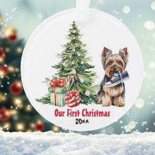 Ornamento Yorkie Cachorro Aquarela Natal Personalizado