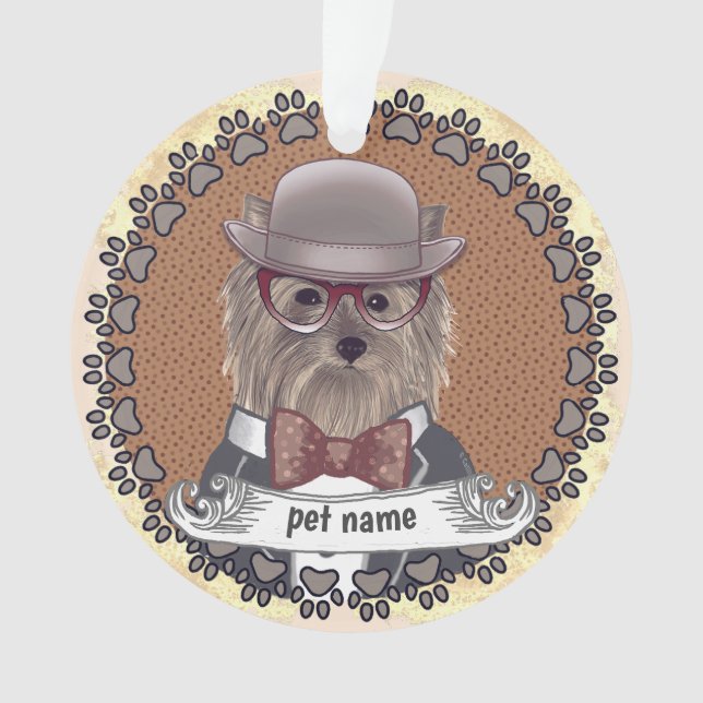 Ornamento Yorkie Usando Óculos (Frente)