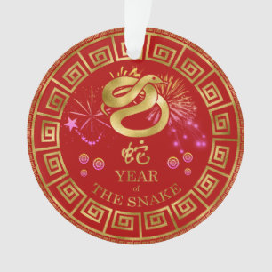 Ornamento Zodiac Cobra vermelho/Dourado ID542 chinês