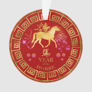 Ornamento Zodiac Horse Red/Dourado ID542 chinês