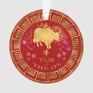 Ornamento Zodiac Ox Red/Dourado ID542 chinês
