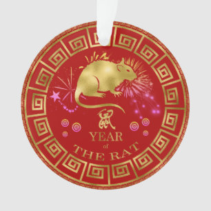 Ornamento Zodiac Rat Red/Dourado ID542 chinês