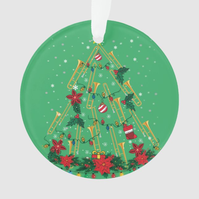 Ornamentos de Árvore de Natal Trombone Banda de Mú (Frente)