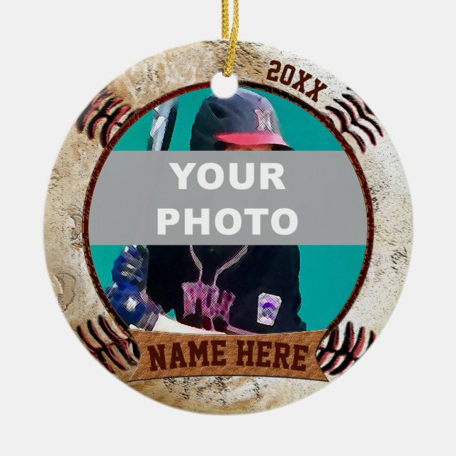 ORNAMENTOS de beisebol personalizados com foto, Te (Frente)