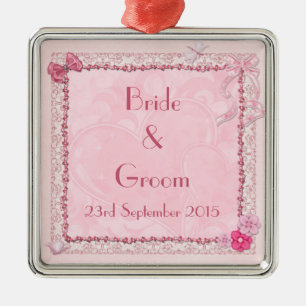 ornamentos de casamento com corações e borboleta