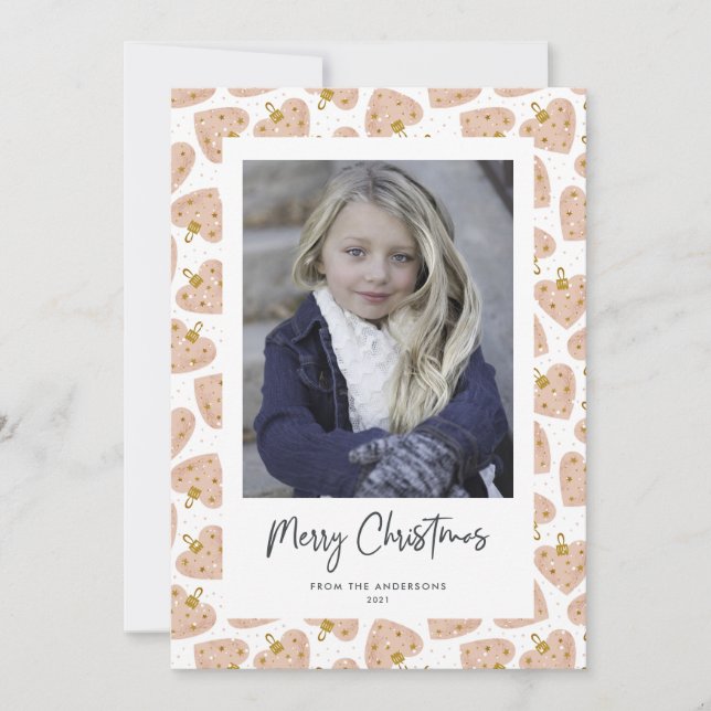 Ornamentos de Coração Bonitos Cartões de Natal Fot (Frente)