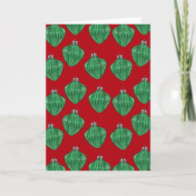 Ornamentos de vidro verde - Cartão vermelho