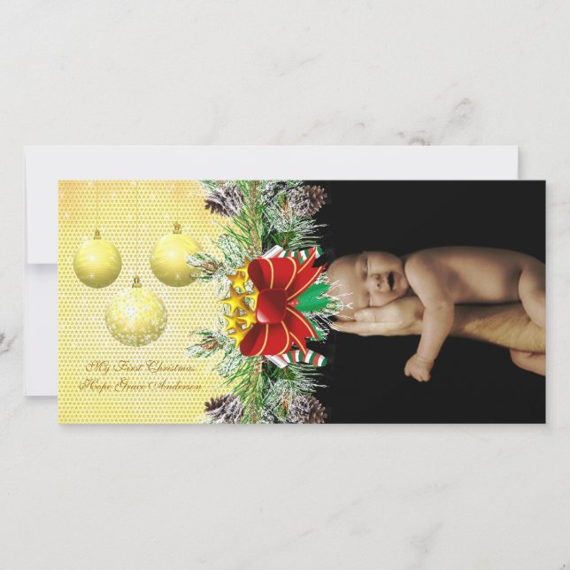 Ornamentos Dourados Meu Cartão com fotos de Natal  (Frente)