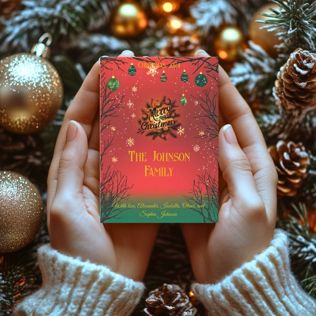 Ornamentos Festivos Vermelhos e Verdes, Cartão de  (Criador carregado)