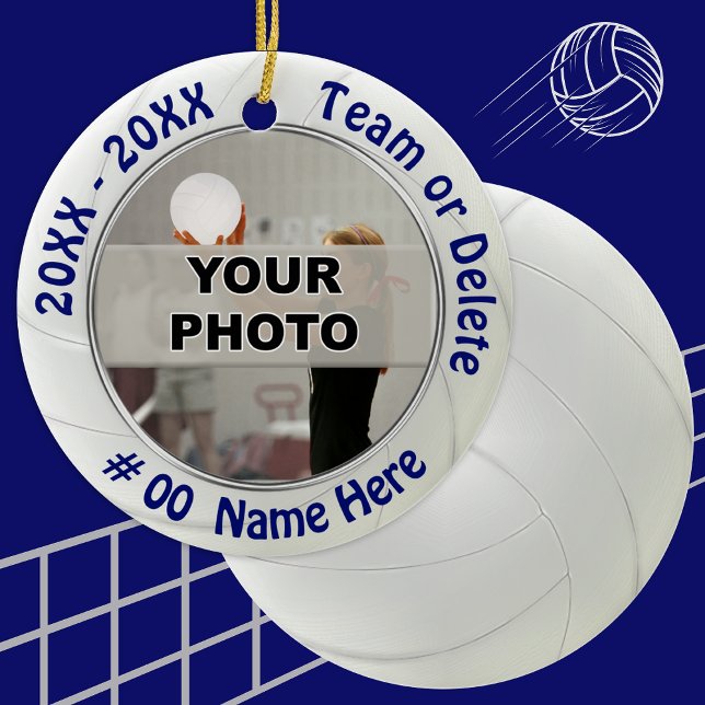 Ornamentos personalizados de vôlei (Navy Blue and White, Volleyball Ornaments. Volleyball Team Gifts, Volleyball Party Favors. )
