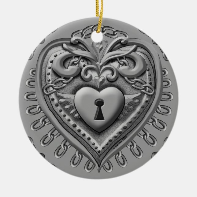 ornamentos personalizados do Silvery Heart Lock (Frente)