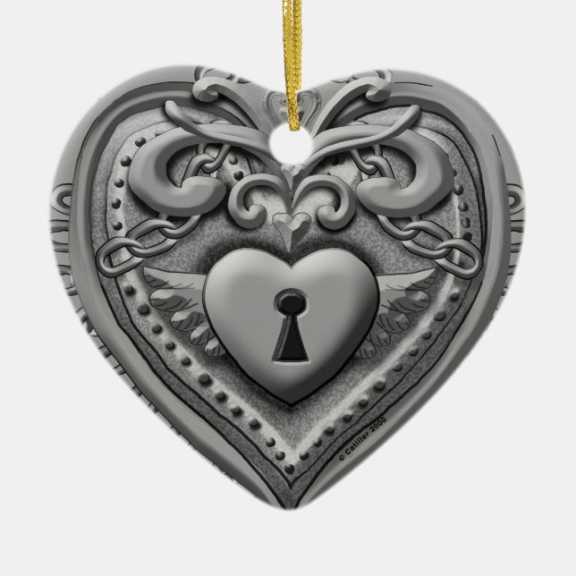 ornamentos personalizados do Silvery Heart Lock (Frente)