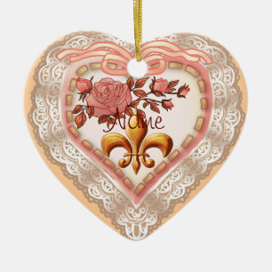 ornamentos personalizados Fleur De Lis Lacy Heart