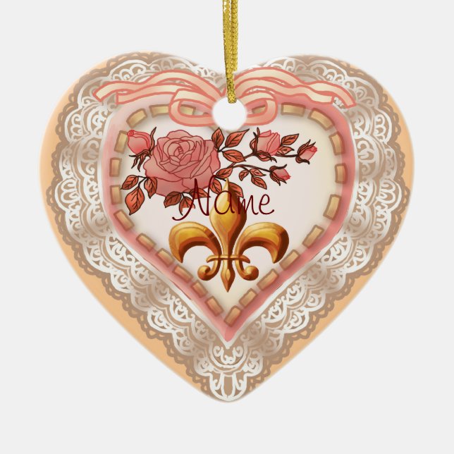 ornamentos personalizados Fleur De Lis Lacy Heart (Frente)