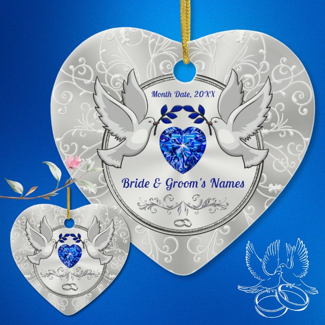 Ornamentos personalizados, noivos e noivos, (Sapphire Ornaments. Personalized Wedding Ornaments. Wedding ornaments for bride and groom.     )