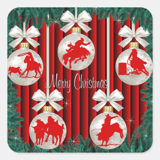 Ornamentos Rodeados Em Adesivos De Feriado Vermelh (Frente)