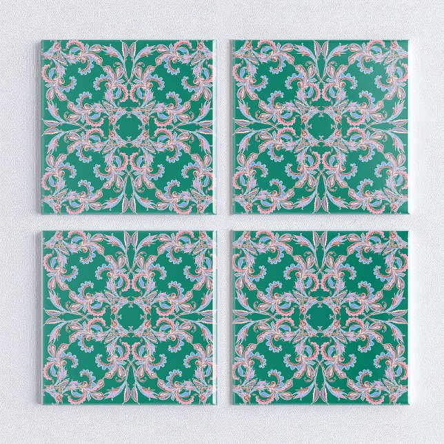 Ornate Floral Filigree Tile in Emerald Green (Criador carregado)