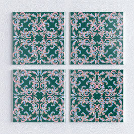 Ornate Floral Filigree Tile in Hunter Green 