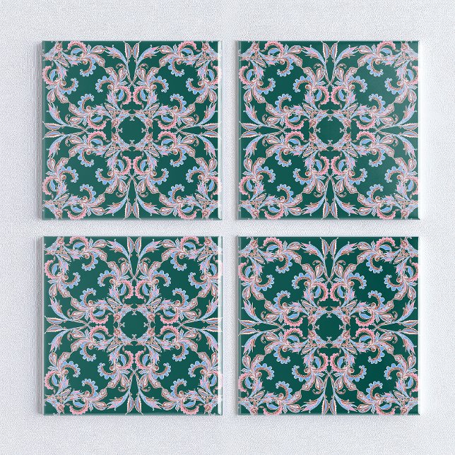 Ornate Floral Filigree Tile in Hunter Green  (Criador carregado)