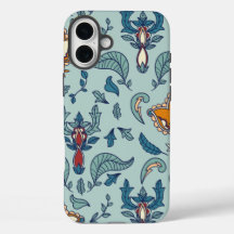Ornate floral pattern on a pale blue background