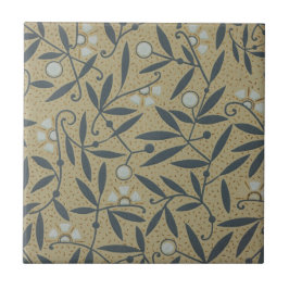 Ornate floral pattern with dark blue vines 
