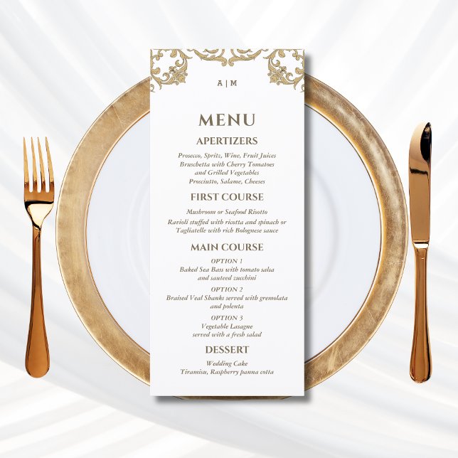 Ornate Monogram Baroque Christian Wedding Menu (Criador carregado)