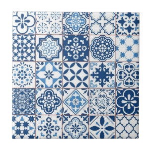 Ornato Mosaico Azulejo Azul Índigo Mediterrâneo