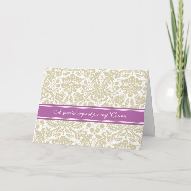 Orquídea Beige Damask Cousin Bridesmaid Convite (Frente)