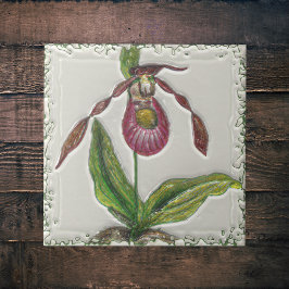 Orquídea Botânica Vintage Dark Red Lady Slipper
