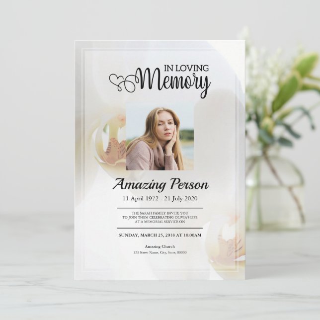 Orquídea branca Ordem funerária de serviço Convite (Em pé/Frente)