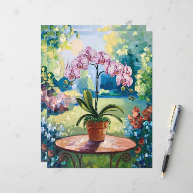 Orquídea em Papel de Pintor Botânico em Pote (Frente/Verso In Situ)
