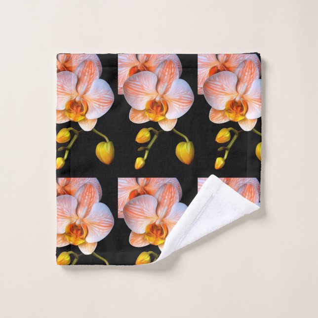 Orquídea pêssego em conjunto de toalha preta (Pano de lavar)